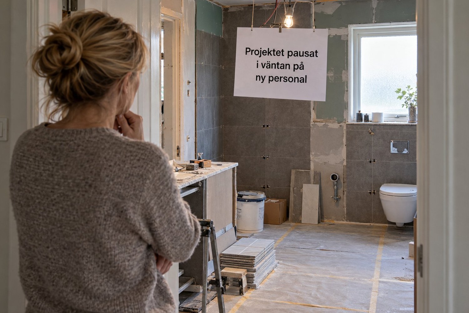 Illustrationsbild: badrumsrenovering som står still i väntan på ny personal