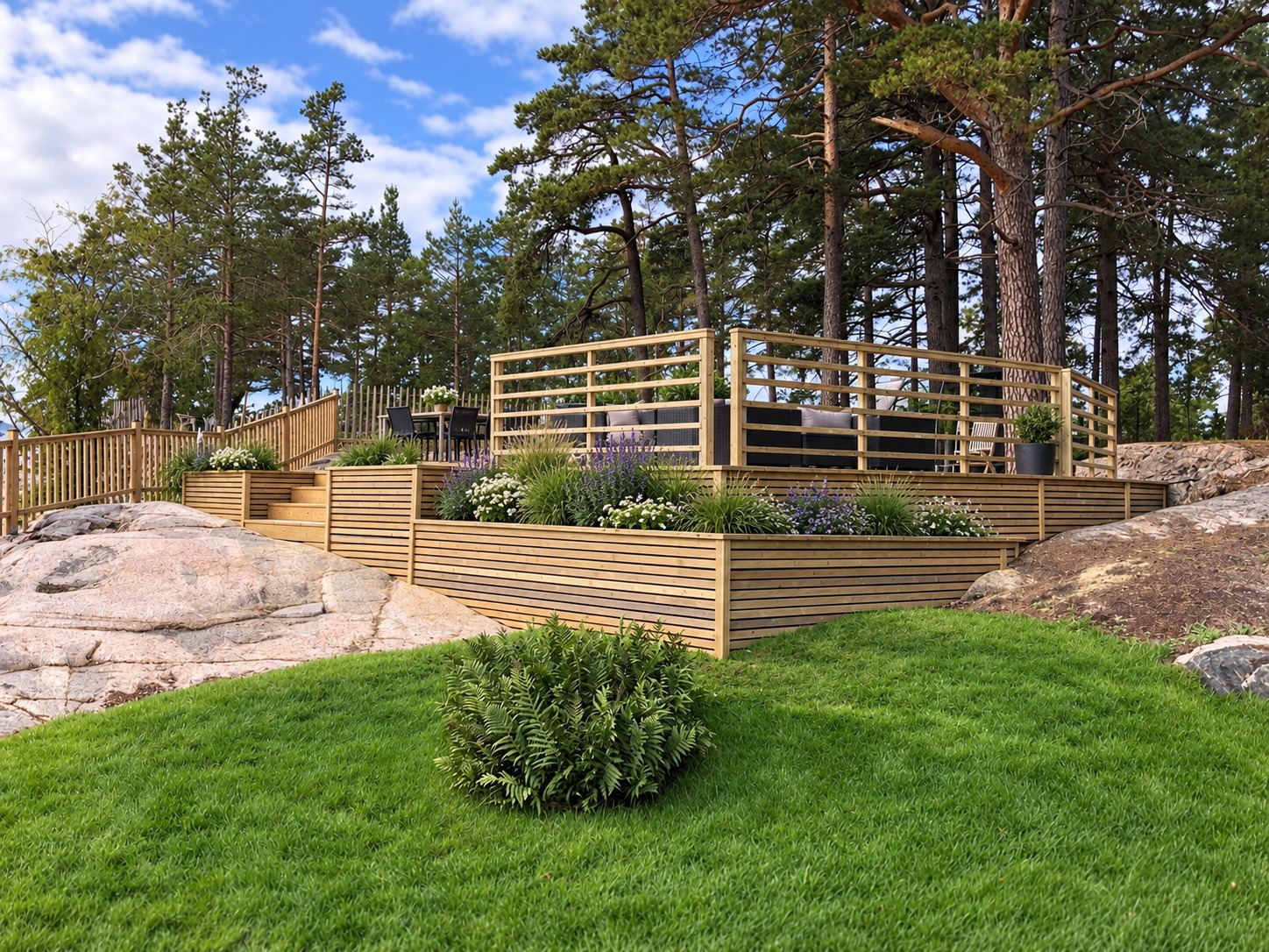 Altan i flera nivåer på berg, Strömma, Värmdö