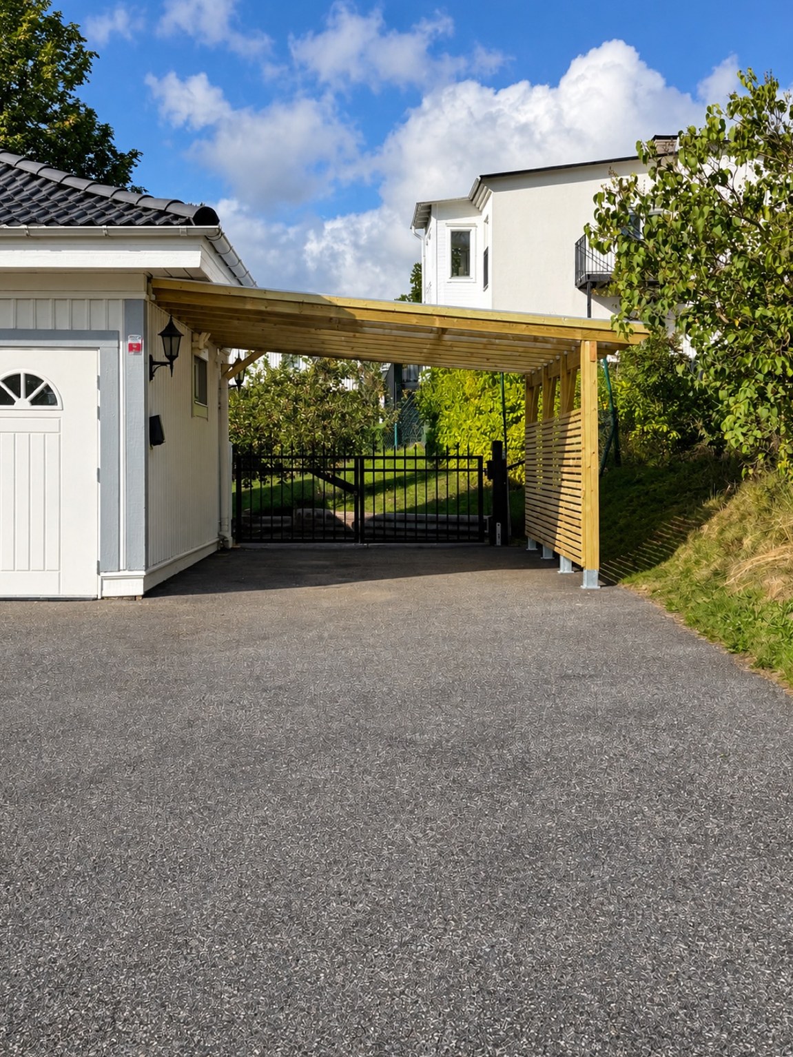 Ny carport och tak på vedboden, Lidingö